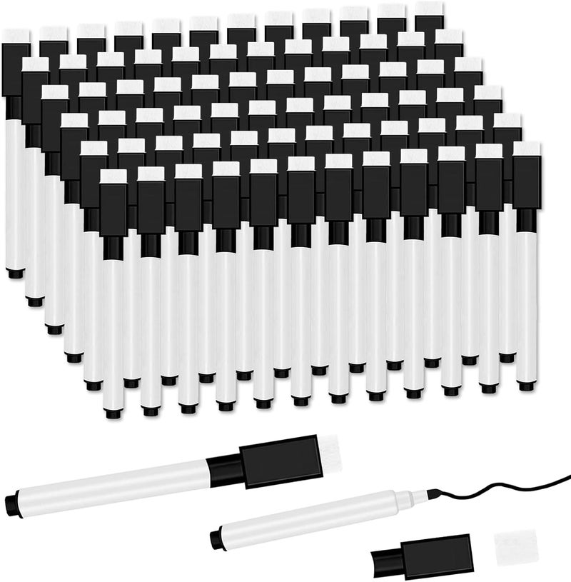 JEFURE 72 Pcs Black Magnetic Dry Erase Markers with Eraser Cap, White Board Mini Dry erase Markers Bulk, Fine Point Tip Student White Board Markers for Teachers Office School Supplies - Image 1